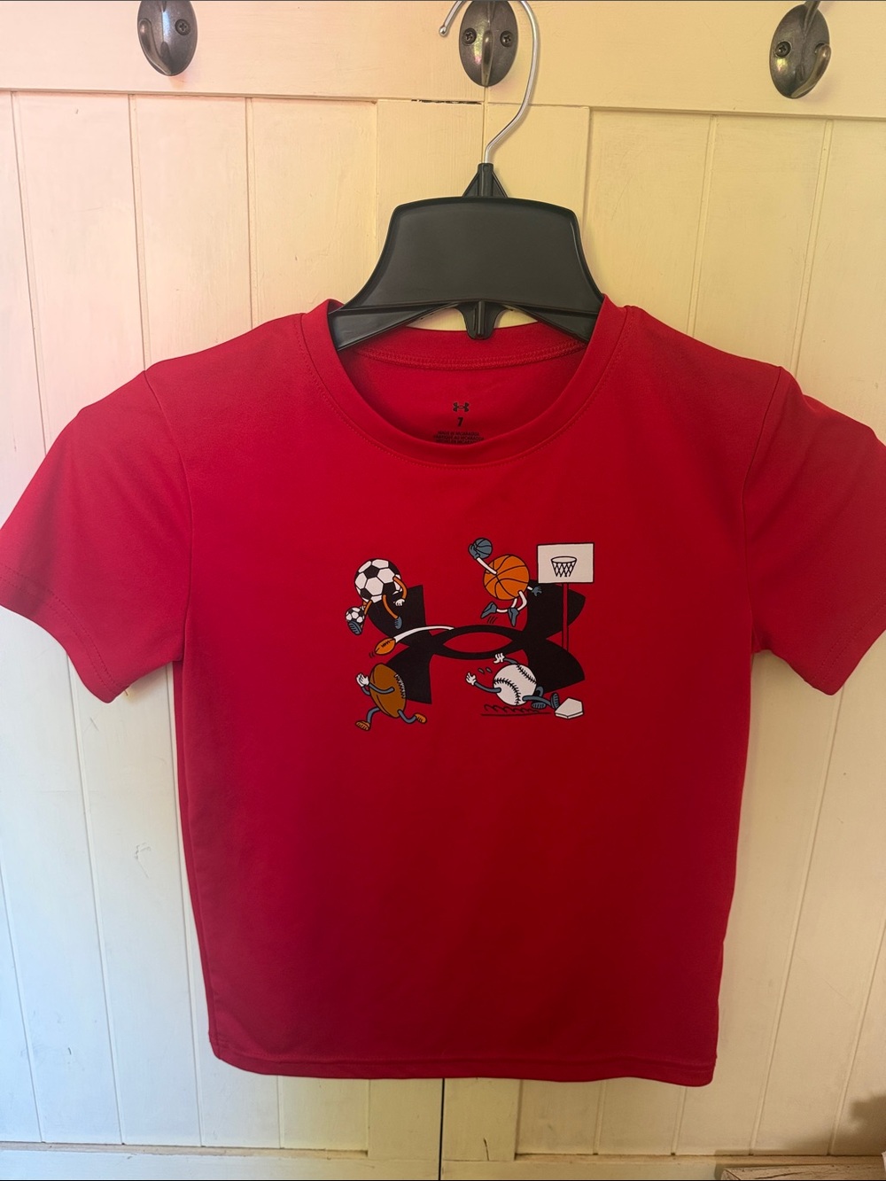 3/$6 Under Armour Red Boys Short Sleeve Tee with Sports Icon Graphic